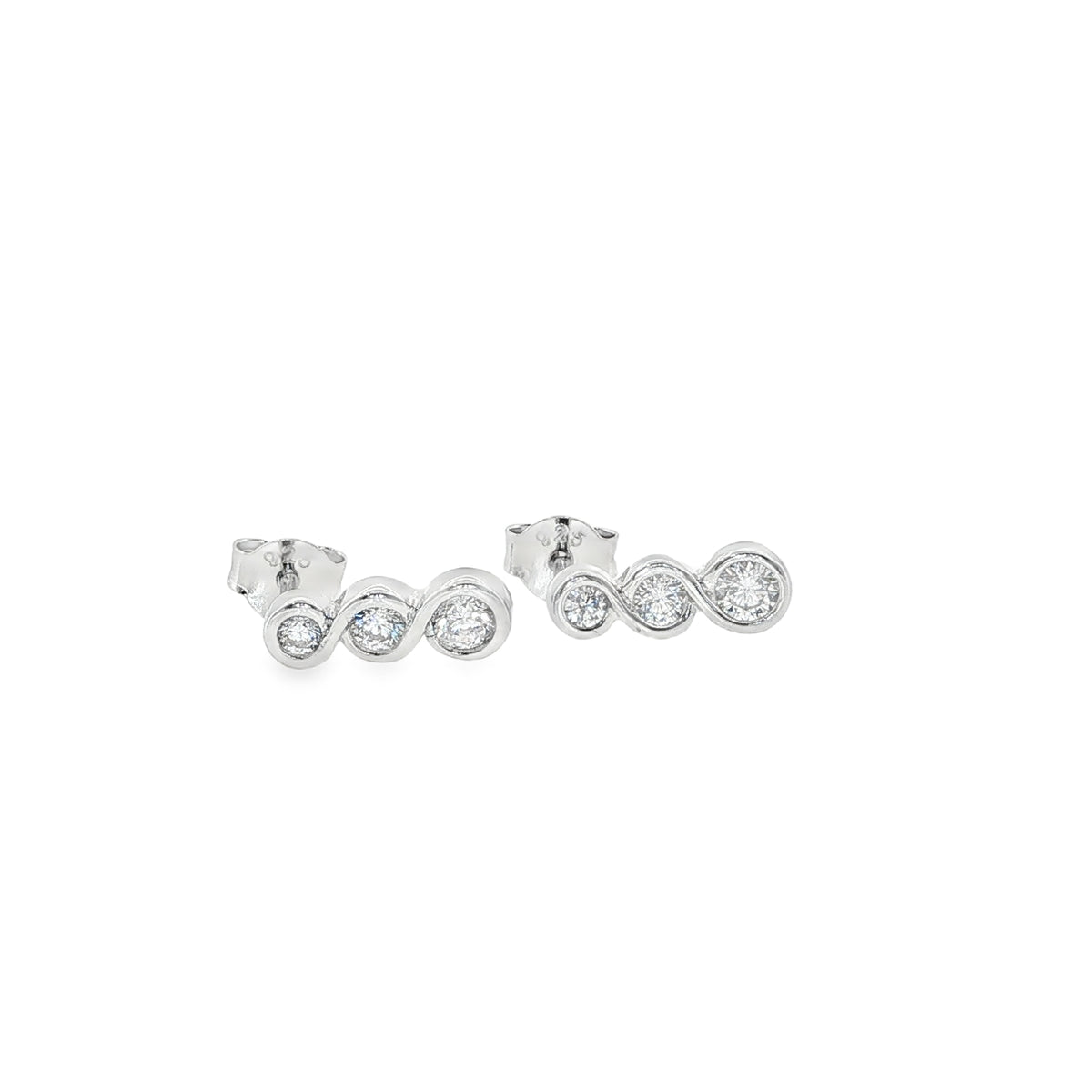 New Sterling Silver Triple Cubic Zirconia Drop Stud Earrings