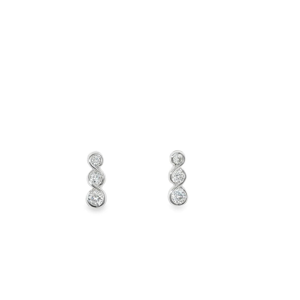 New Sterling Silver Triple Cubic Zirconia Drop Stud Earrings