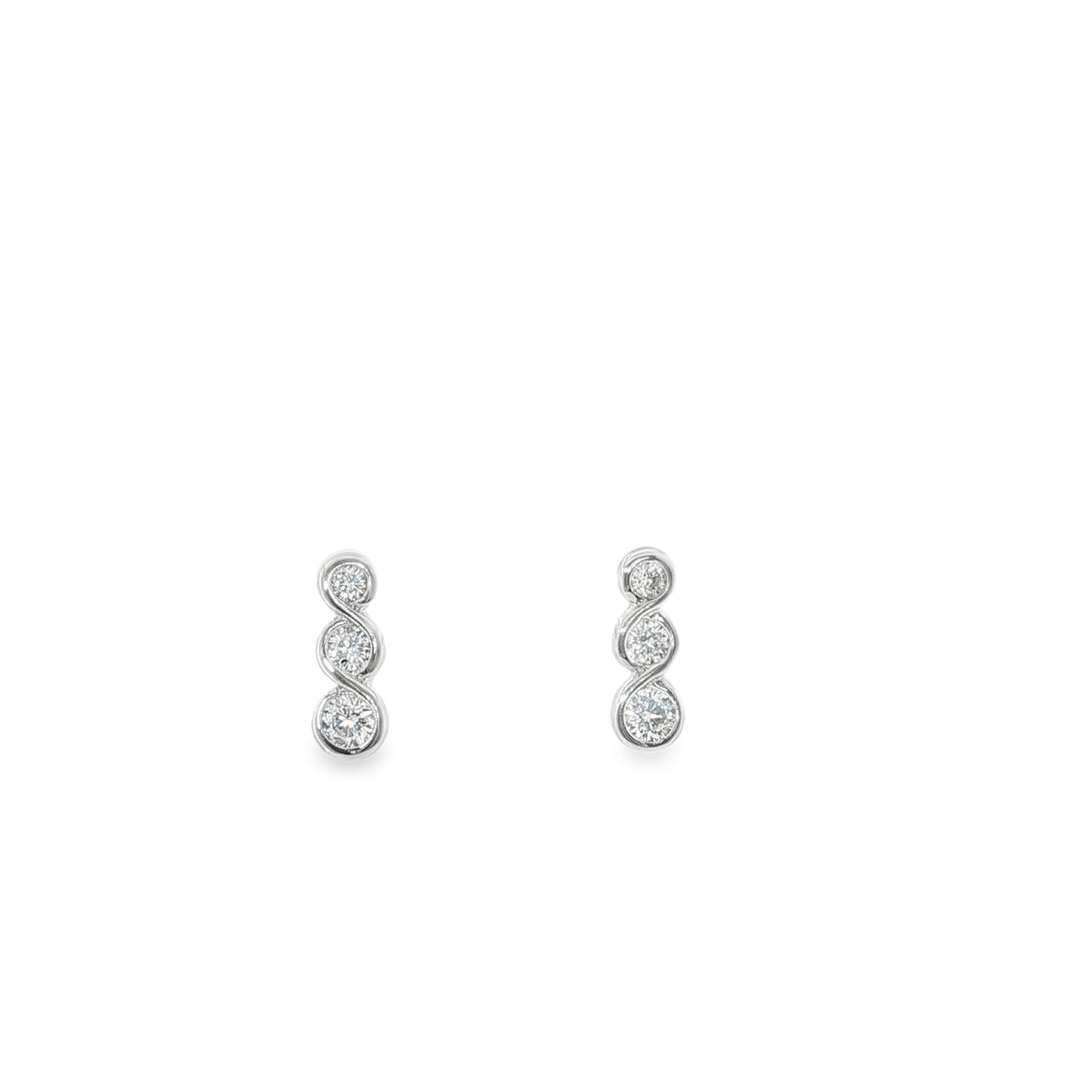 New Sterling Silver Triple Cubic Zirconia Drop Stud Earrings