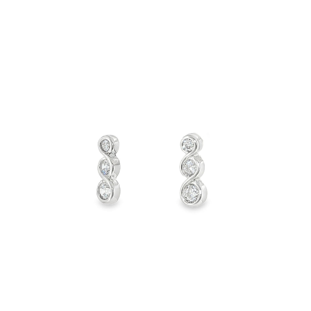 New Sterling Silver Triple Cubic Zirconia Drop Stud Earrings