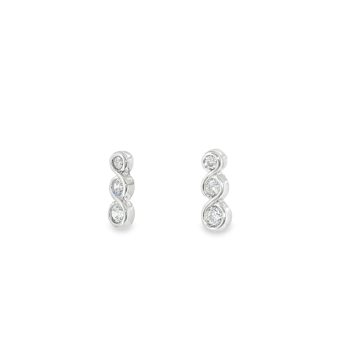 New Sterling Silver Triple Cubic Zirconia Drop Stud Earrings