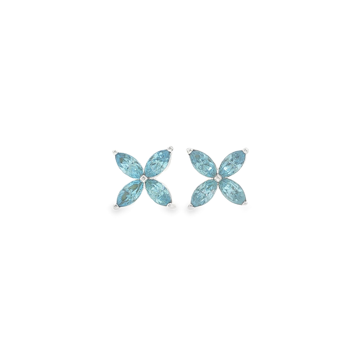 Pre-Loved Sterling Silver Sparkling Floral Blue Topaz Stud Earrings