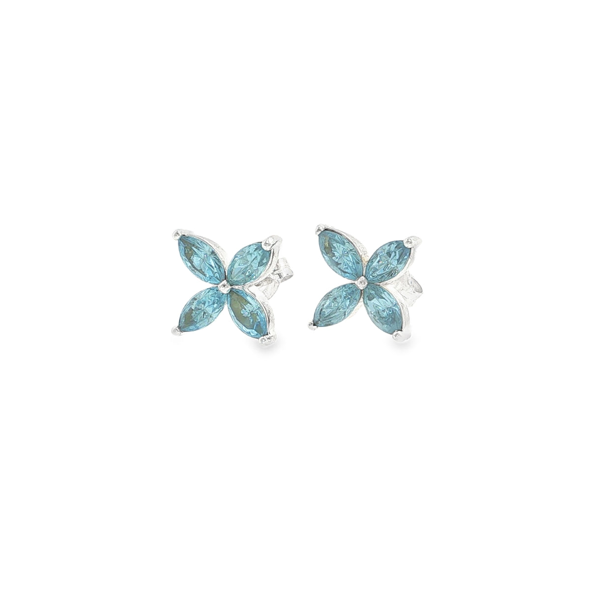 Pre-Loved Sterling Silver Sparkling Floral Blue Topaz Stud Earrings