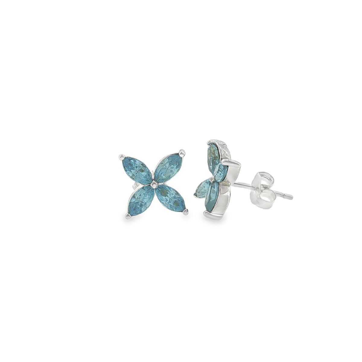 Pre-Loved Sterling Silver Sparkling Floral Blue Topaz Stud Earrings