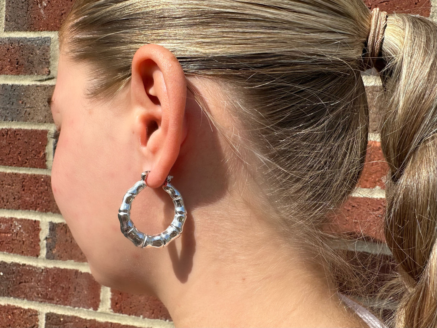 Silver Bamboo Hoop Earrings