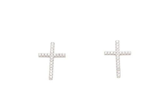 Silver & CZ Dainty Cross Stud Earrings.