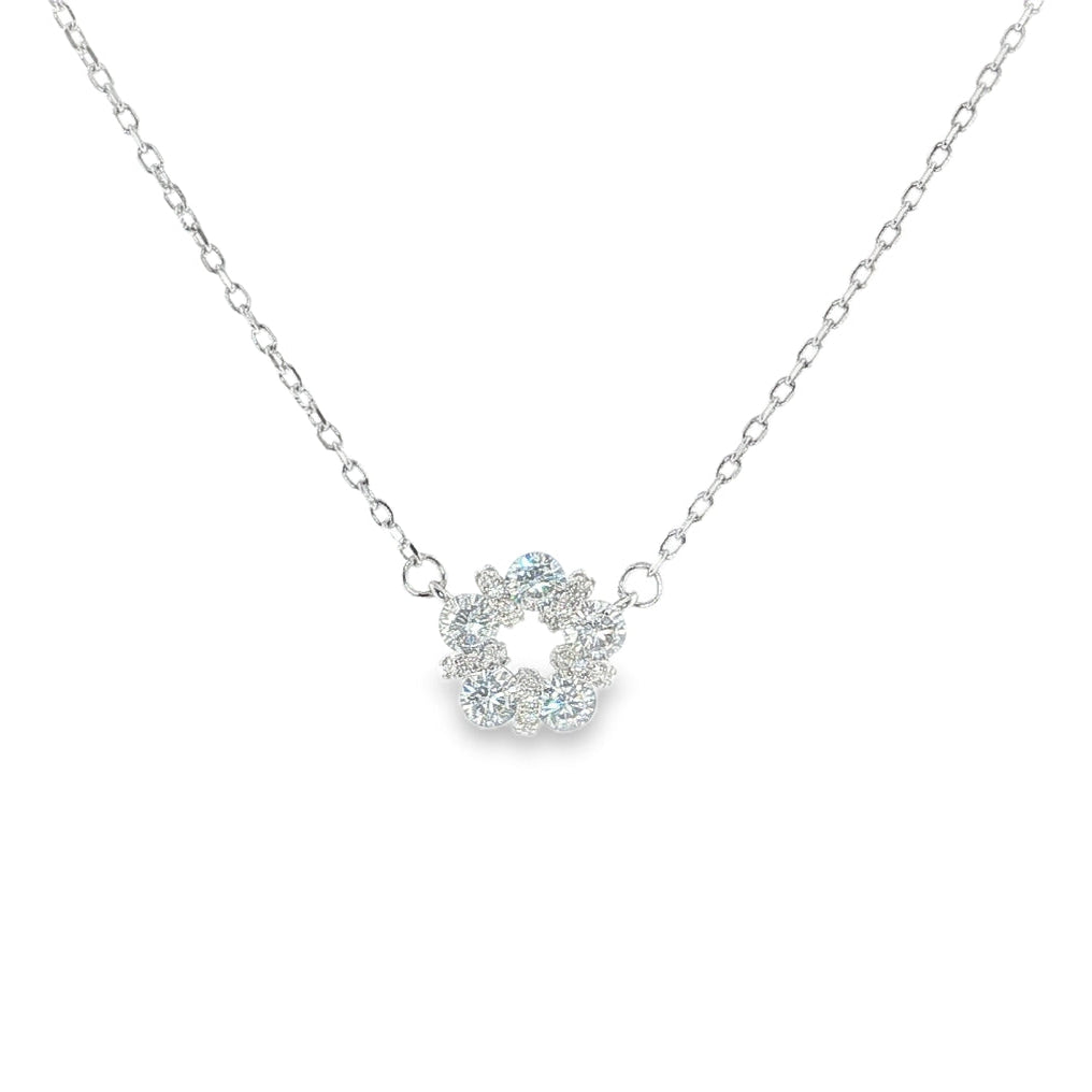 New Sterling Silver Pavé Daisy Cluster Necklace