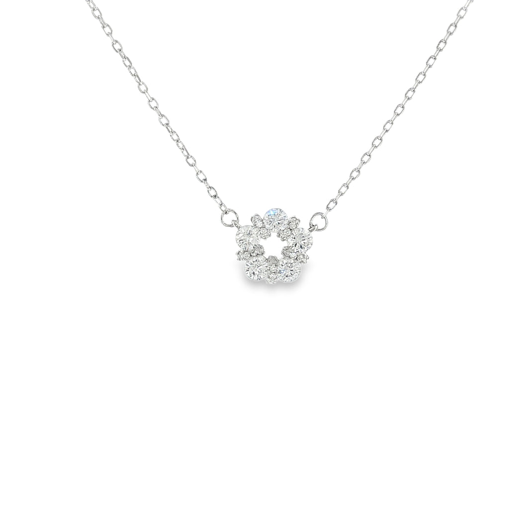 New Sterling Silver Pavé Daisy Cluster Necklace