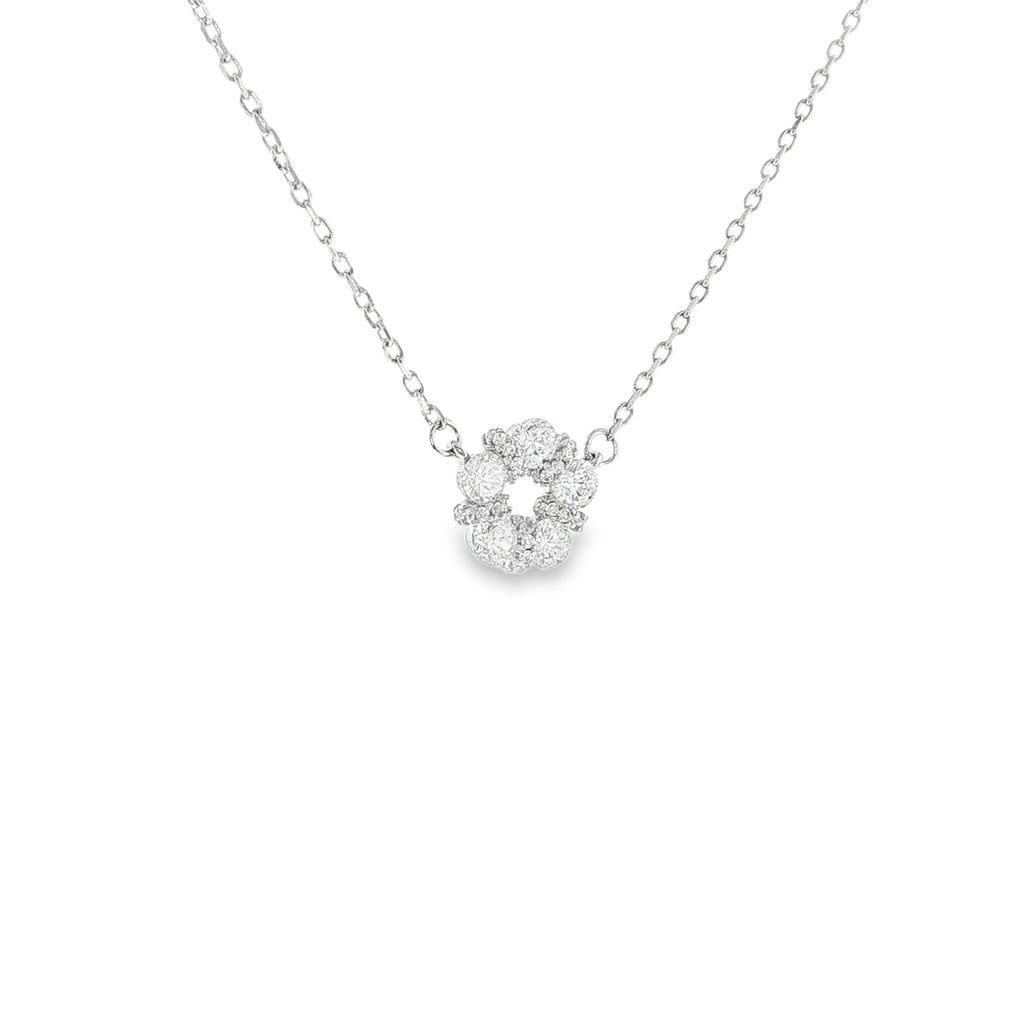 New Sterling Silver Pavé Daisy Cluster Necklace