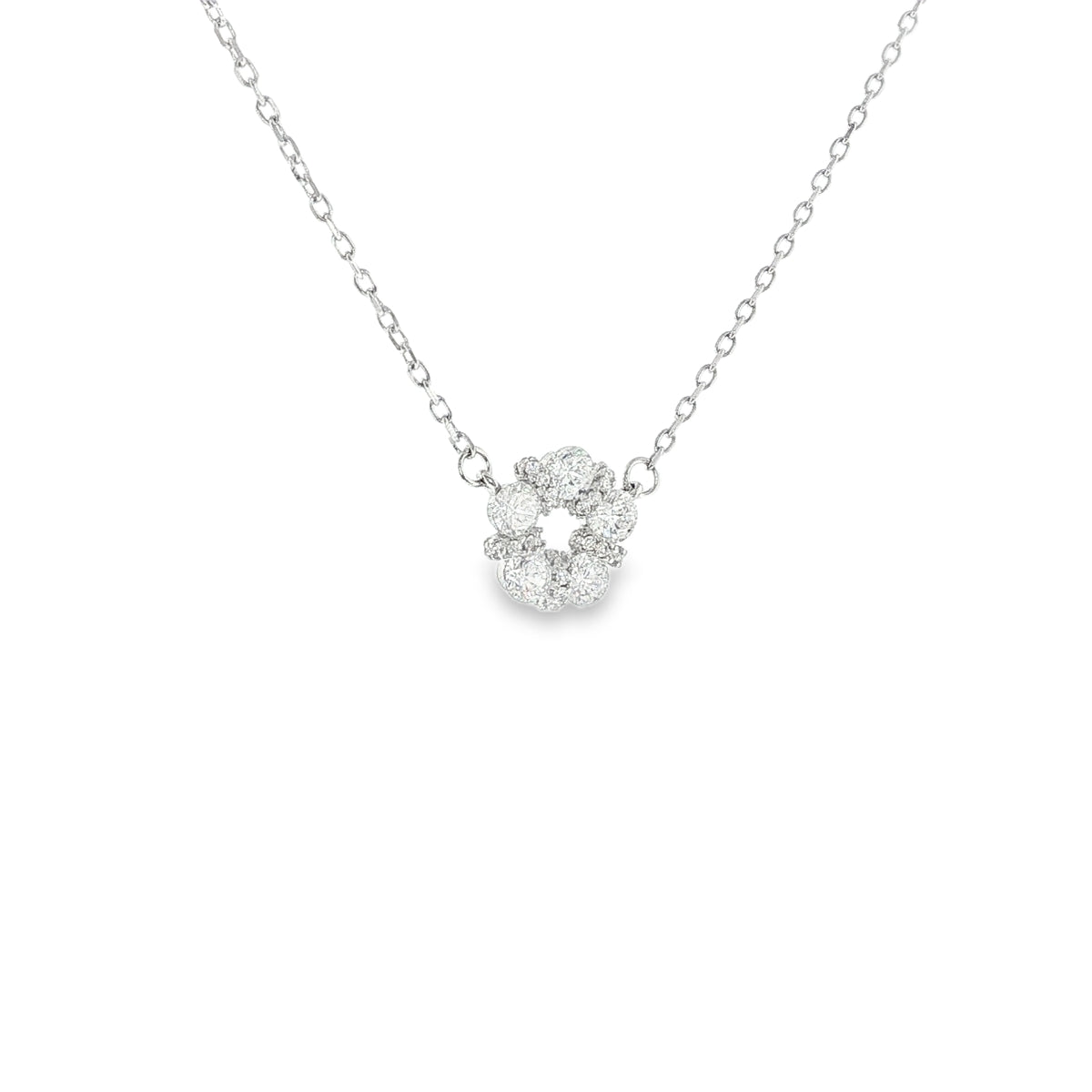 New Sterling Silver Pavé Daisy Cluster Necklace