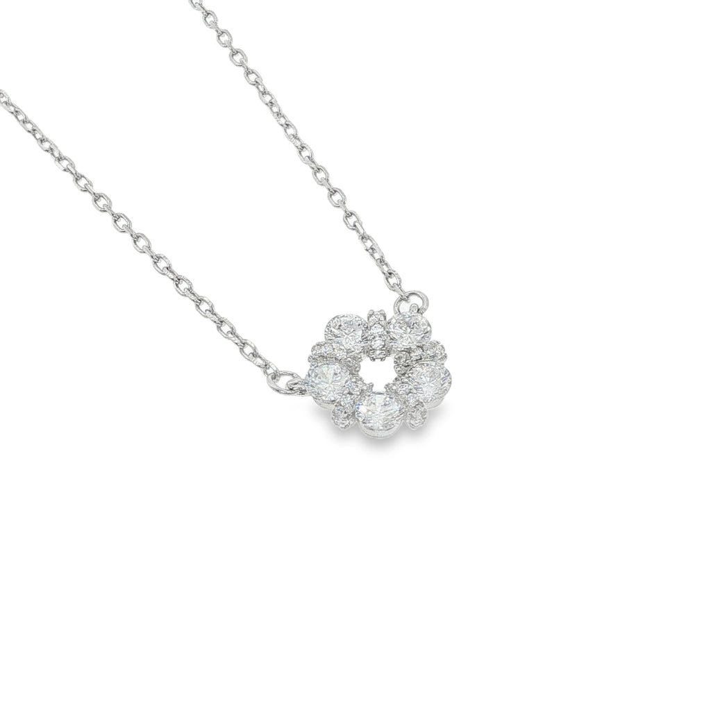 New Sterling Silver Pavé Daisy Cluster Necklace