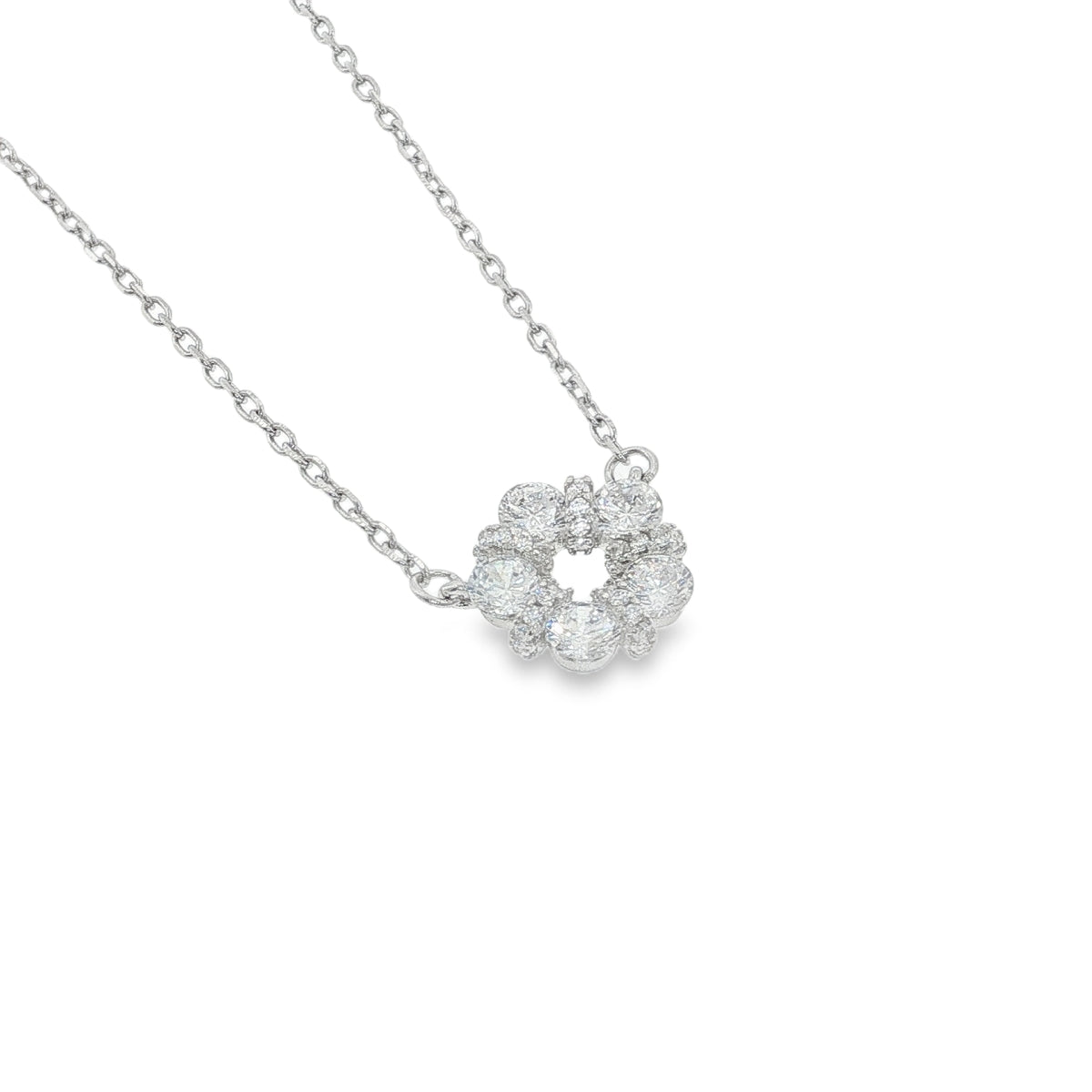 New Sterling Silver Pavé Daisy Cluster Necklace