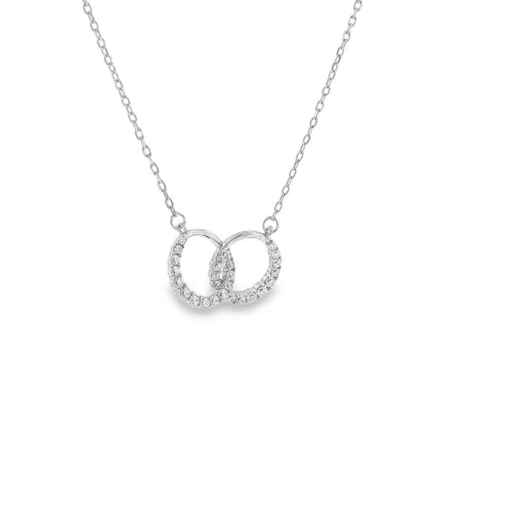 New Sterling Silver Pavé Interlocking Circles Necklace