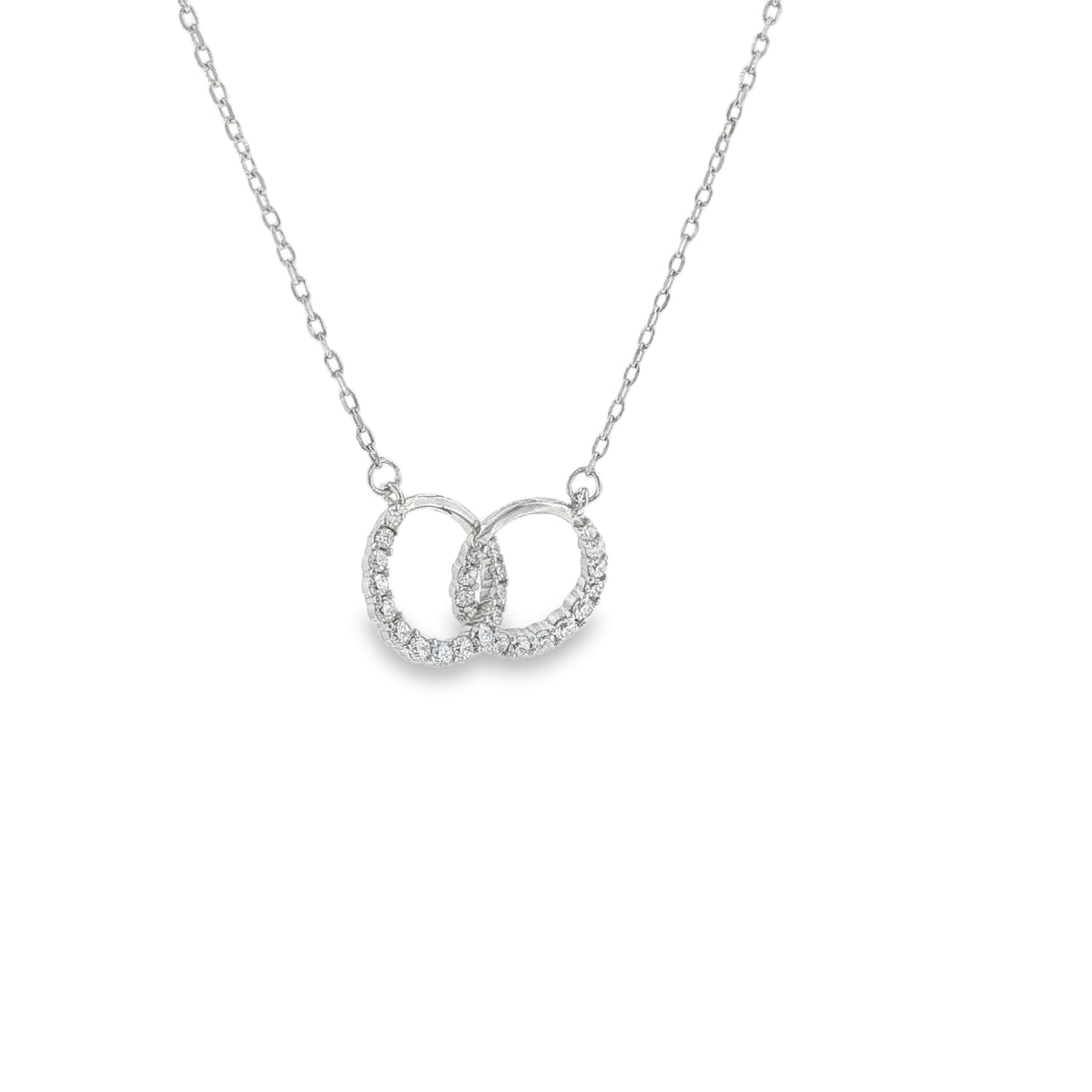 New Sterling Silver Pavé Interlocking Circles Necklace