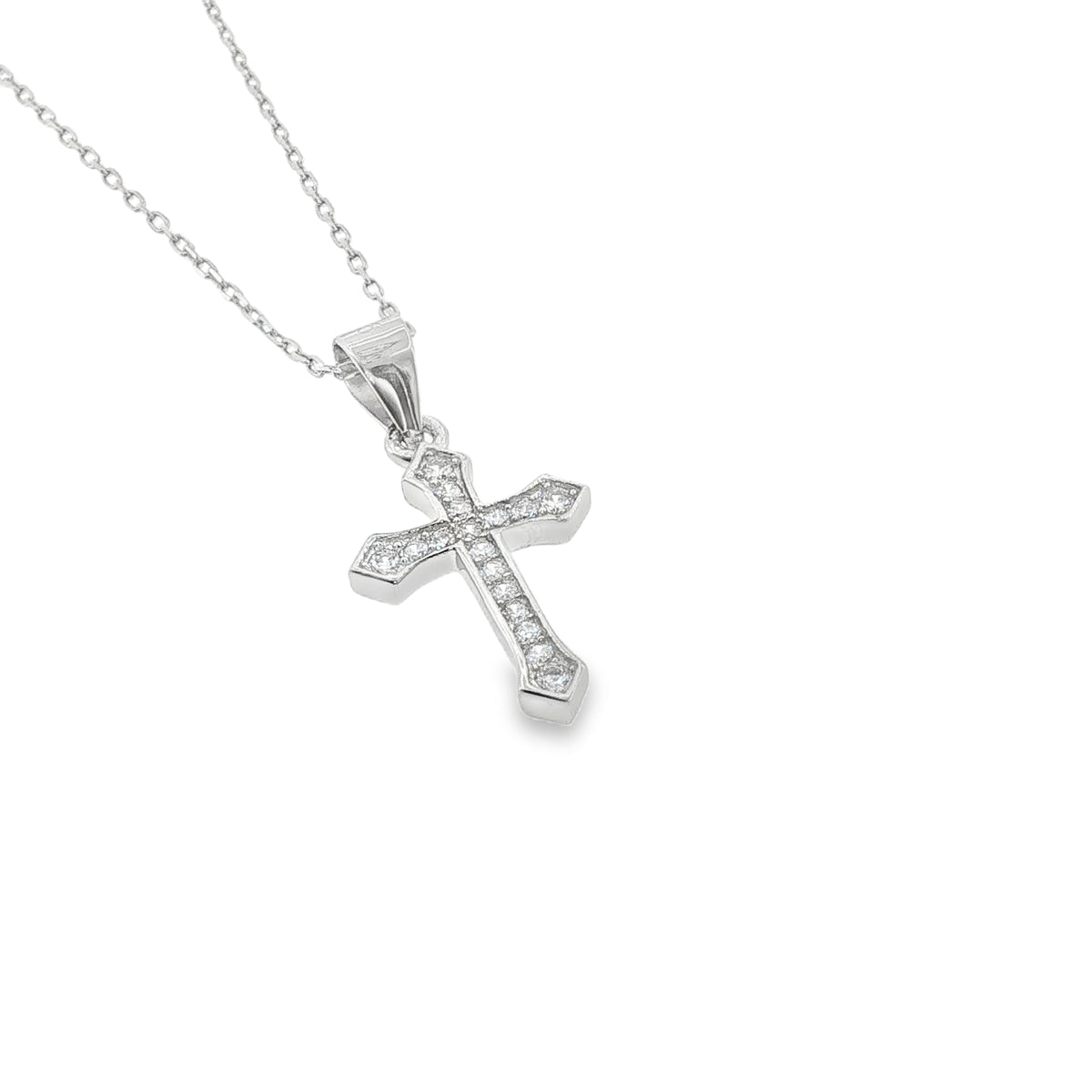 New Sterling Silver Sparkling Cross Necklace