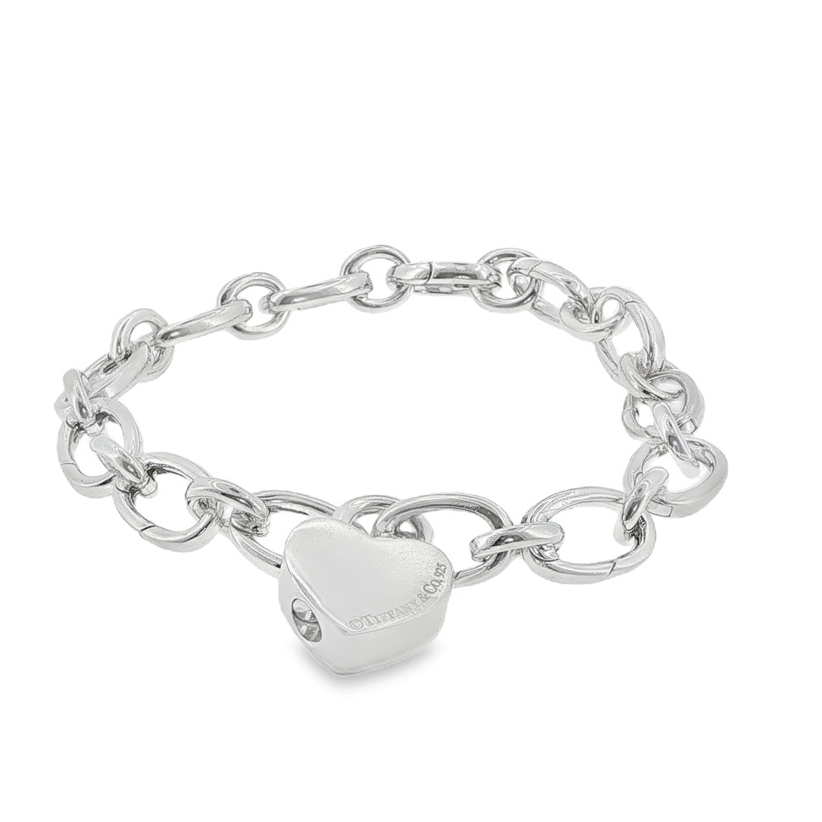 Pre-Loved Tiffany & Co & Silver Heart Padlock Link Bracelet