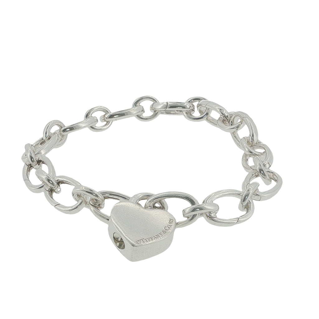 Pre-Loved Tiffany & Co & Silver Heart Padlock Link Bracelet