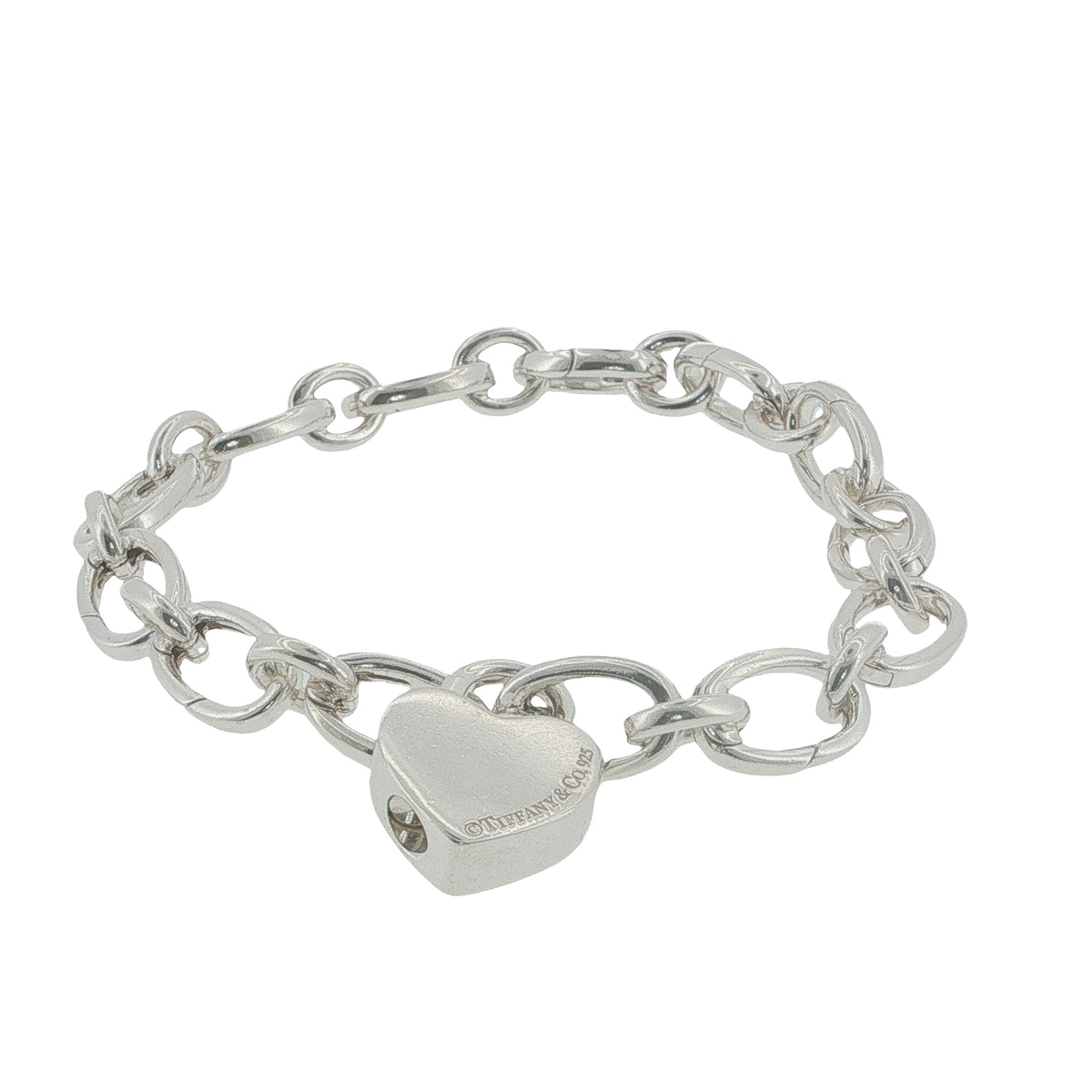 Pre-Loved Tiffany & Co & Silver Heart Padlock Link Bracelet