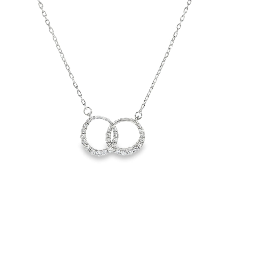 New Sterling Silver Pavé Interlocking Circles Necklace