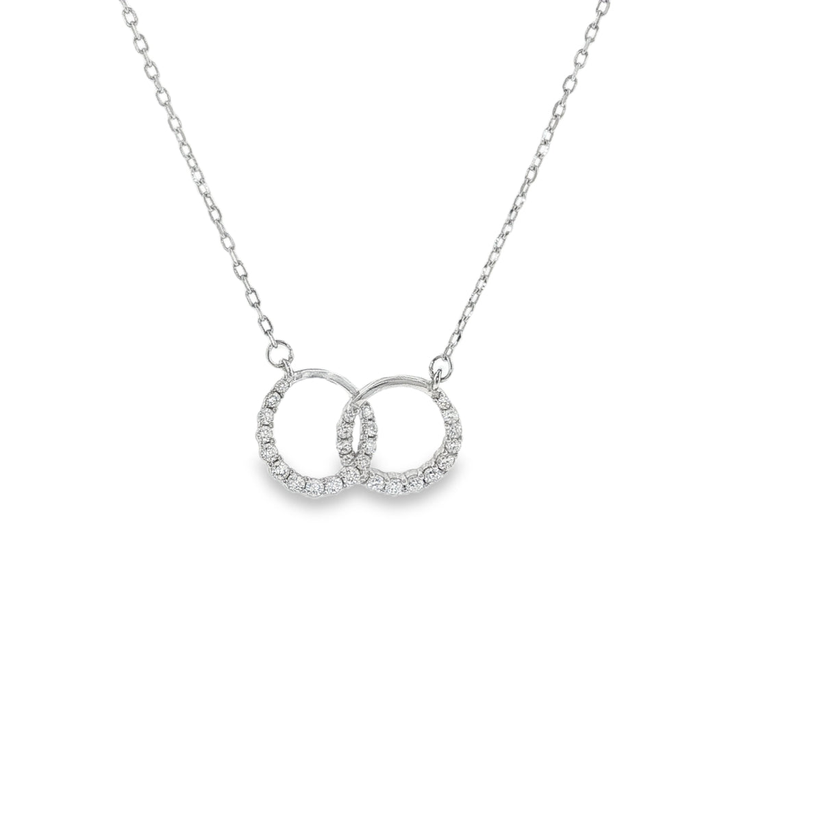 New Sterling Silver Pavé Interlocking Circles Necklace
