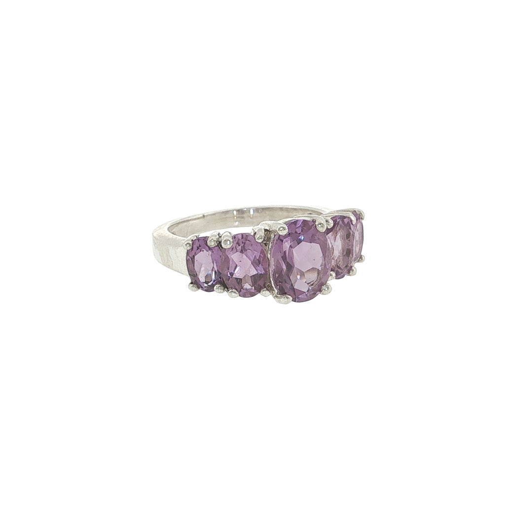 Pre-Loved Sterling Silver Five Stone Amethyst Ring