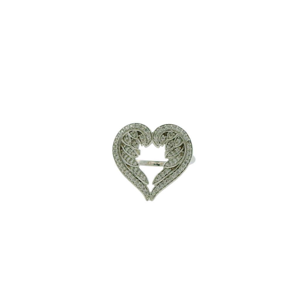 Pre-Loved DQCZ Sterling Silver Cubic Zirconia Angel Wings Heart Ring – Size N