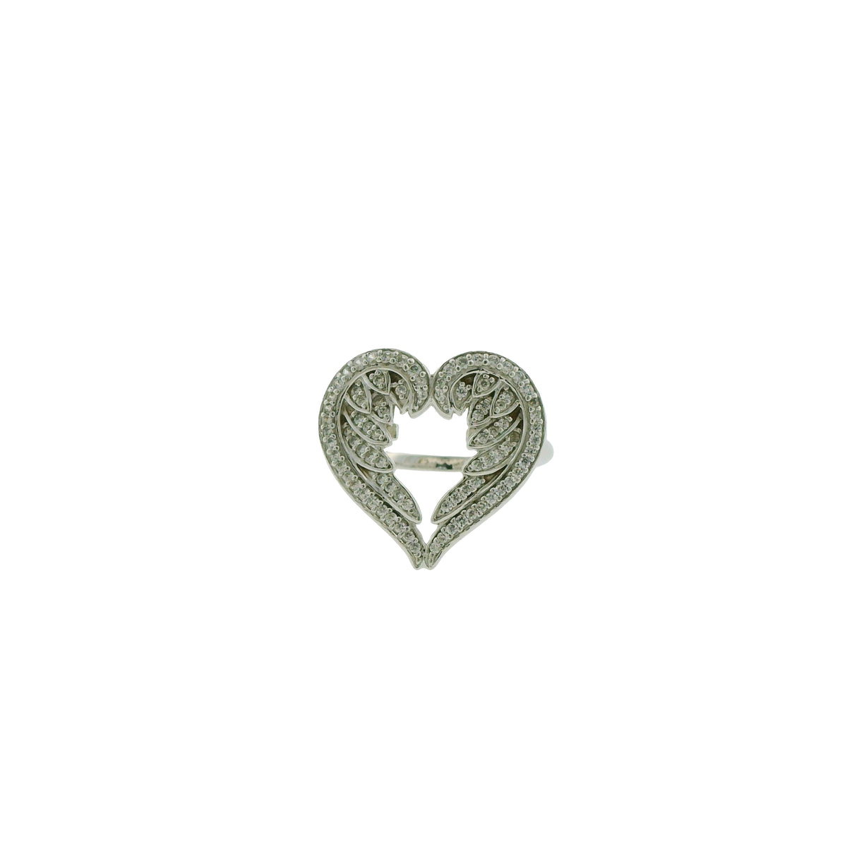 Pre-Loved DQCZ Sterling Silver Cubic Zirconia Angel Wings Heart Ring – Size N