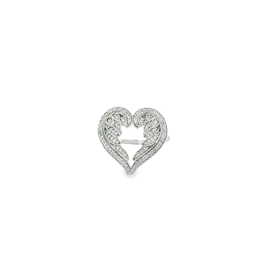 Pre-Loved DQCZ Sterling Silver Cubic Zirconia Angel Wings Heart Ring – Size N