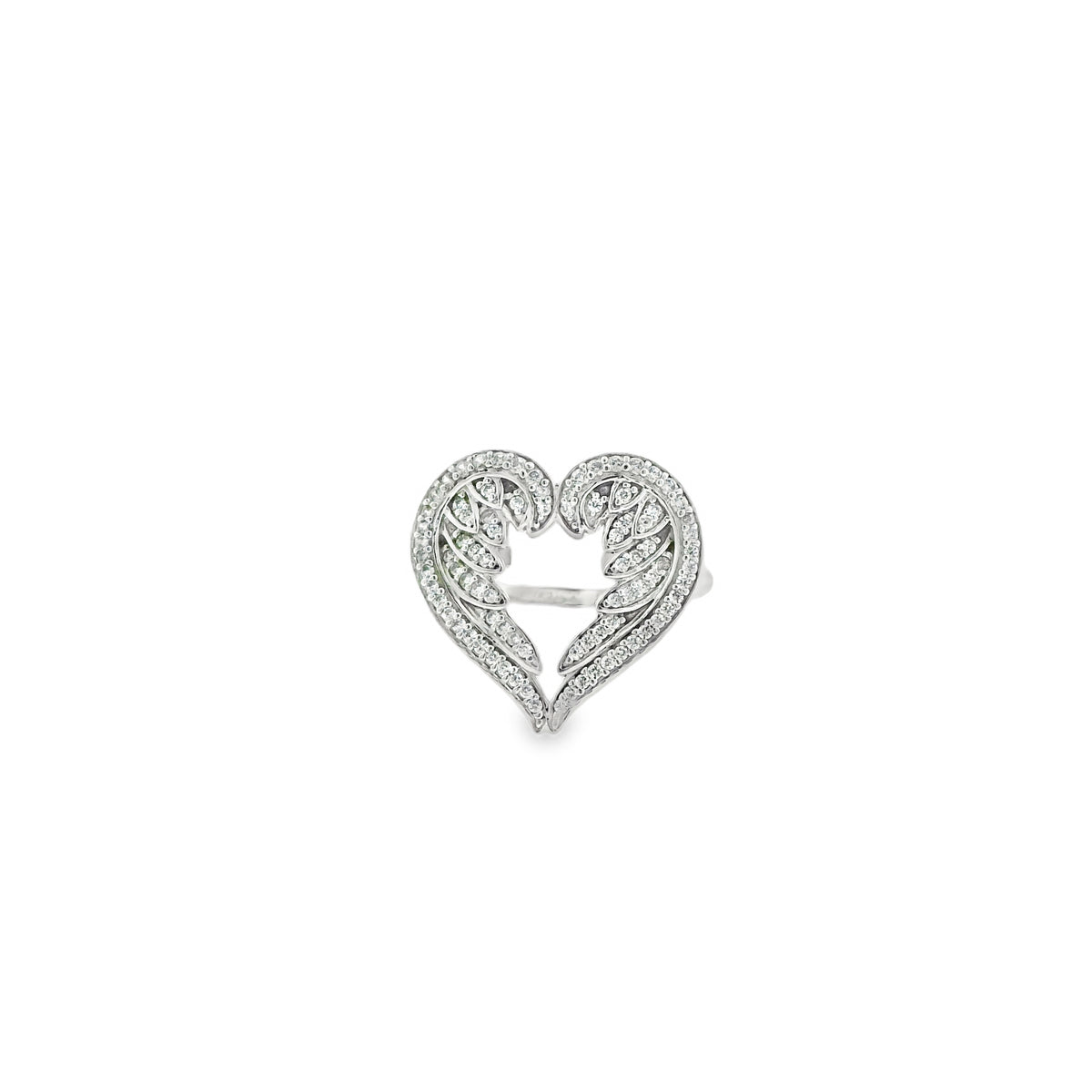 Pre-Loved DQCZ Sterling Silver Cubic Zirconia Angel Wings Heart Ring – Size N