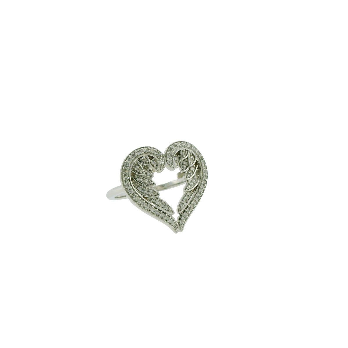 Pre-Loved DQCZ Sterling Silver Cubic Zirconia Angel Wings Heart Ring – Size N