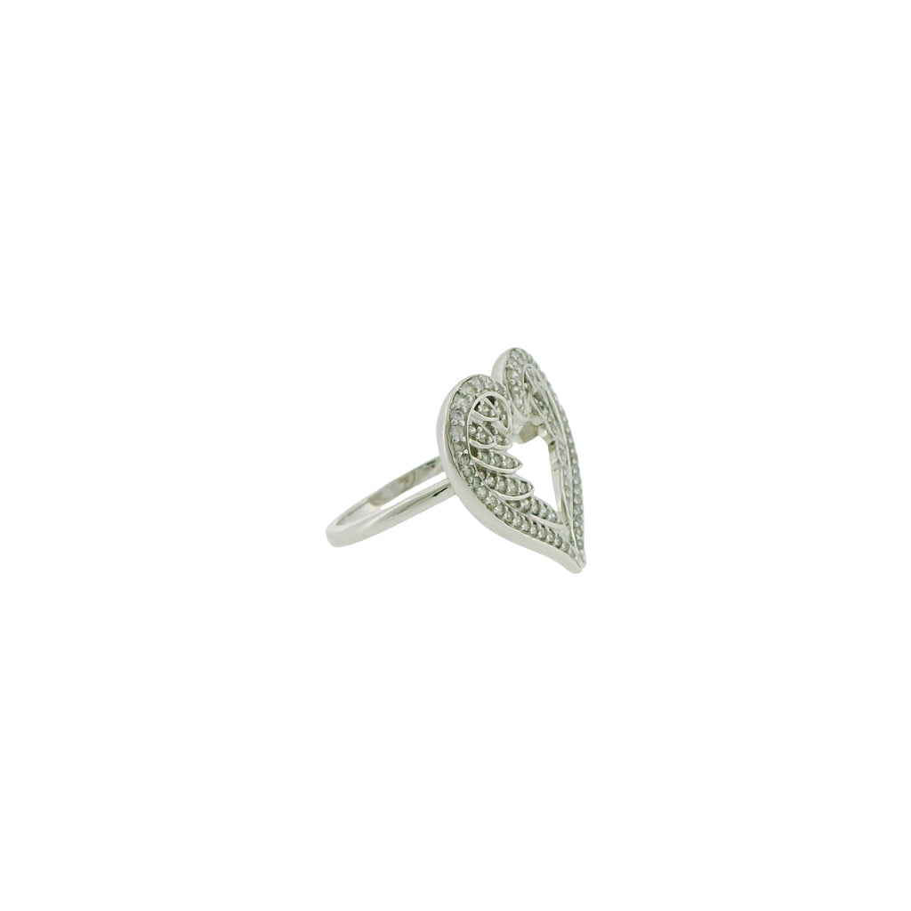 Pre-Loved DQCZ Sterling Silver Cubic Zirconia Angel Wings Heart Ring – Size N