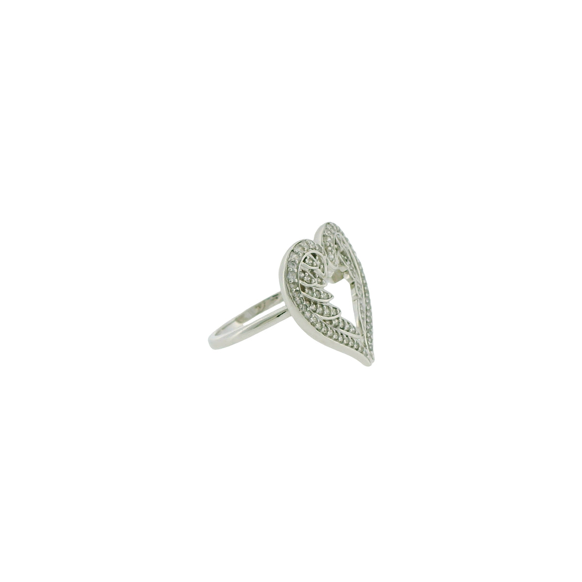 Pre-Loved DQCZ Sterling Silver Cubic Zirconia Angel Wings Heart Ring – Size N