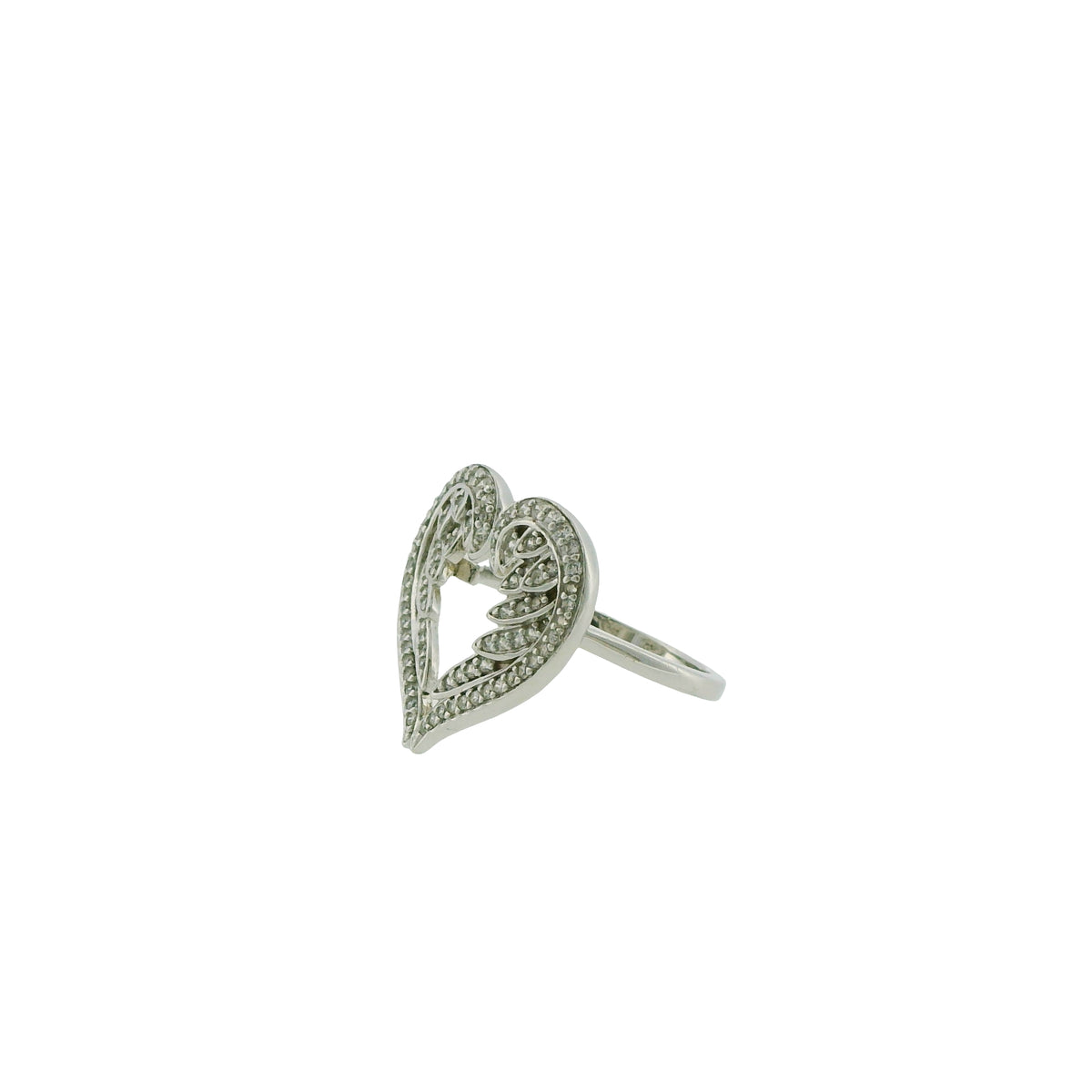 Pre-Loved DQCZ Sterling Silver Cubic Zirconia Angel Wings Heart Ring – Size N