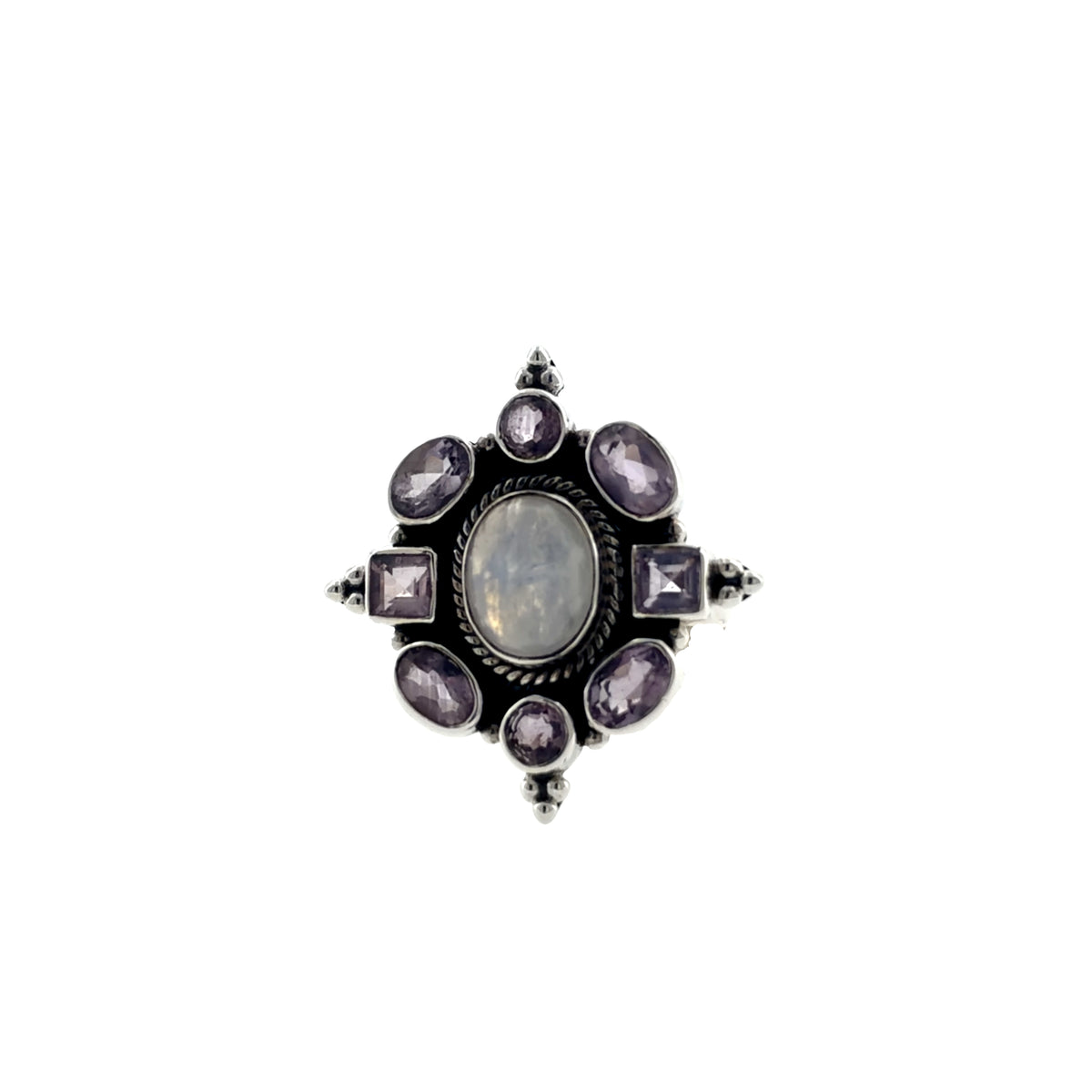 Pre-Love Silver Amethyst & Moonstone Cluster Statement Ring