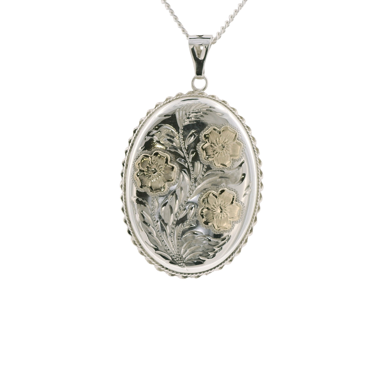 Pre-Loved Vintage 9ct Gold & Silver Floral Locket Pendant & Chain
