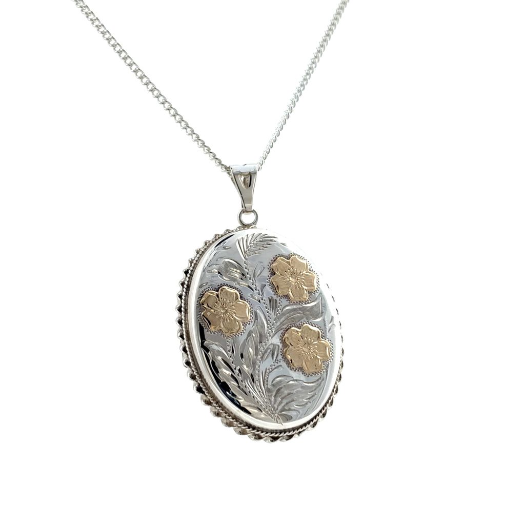 Pre-Loved Vintage 9ct Gold & Silver Floral Locket Pendant & Chain