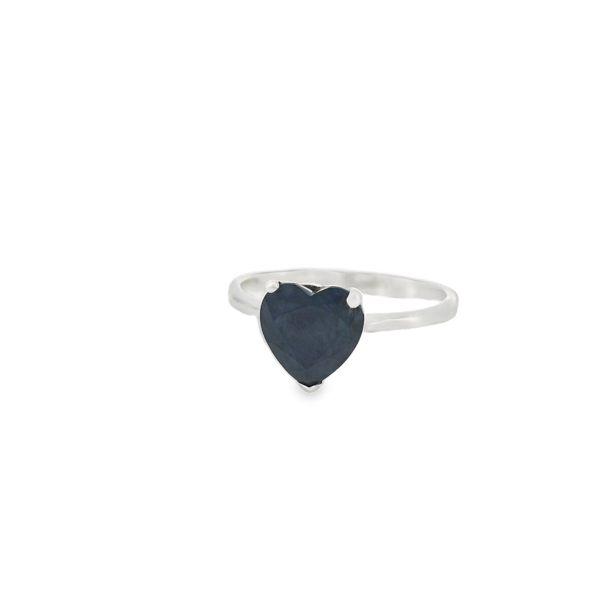 Pre-Loved Sterling Silver Heart Sapphire Solitaire Ring
