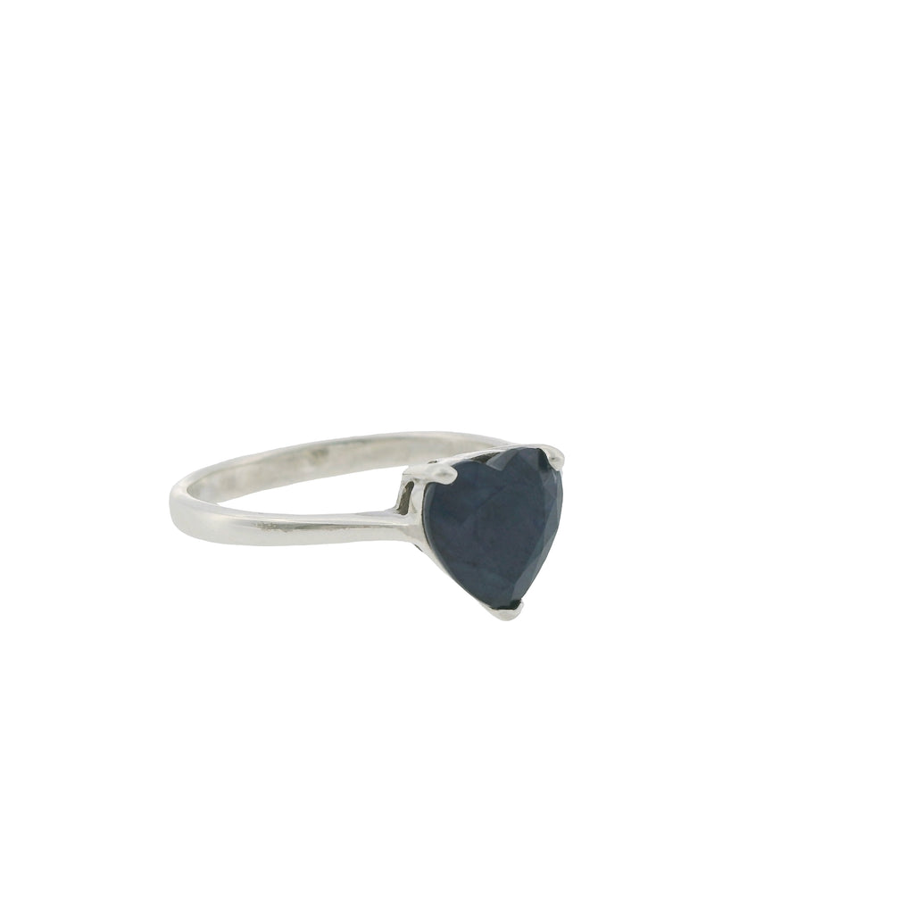 Pre-Loved Sterling Silver Heart Sapphire Solitaire Ring