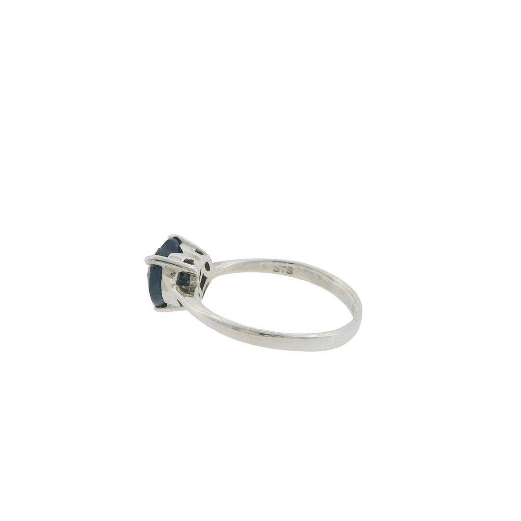 Pre-Loved Sterling Silver Heart Sapphire Solitaire Ring