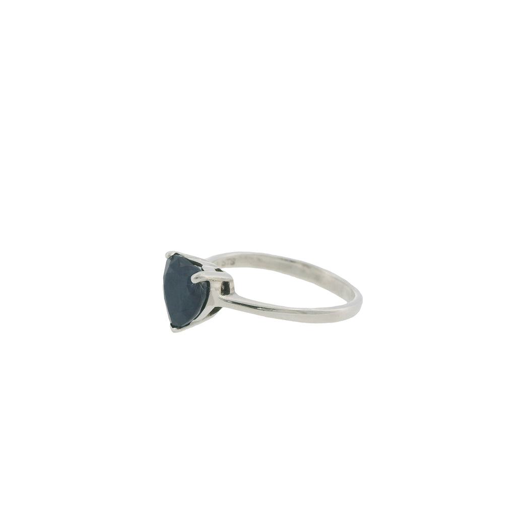 Pre-Loved Sterling Silver Heart Sapphire Solitaire Ring