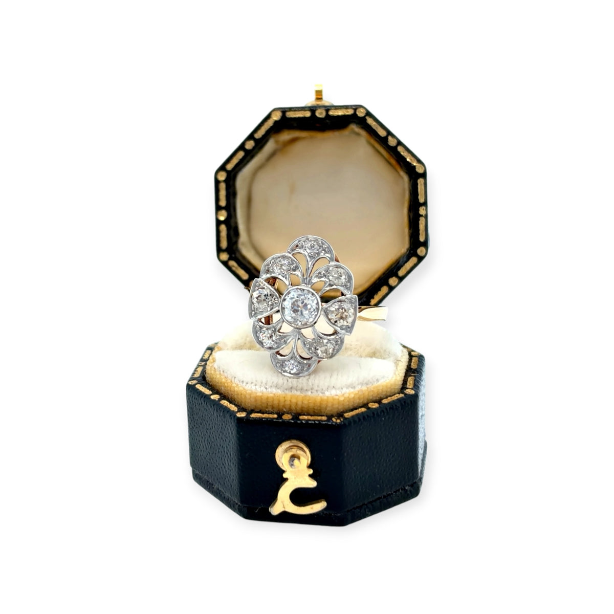 Pre-Loved Antique Edwardian 18ct Gold & Platinum Diamond Cluster Ring – 0.75ct
