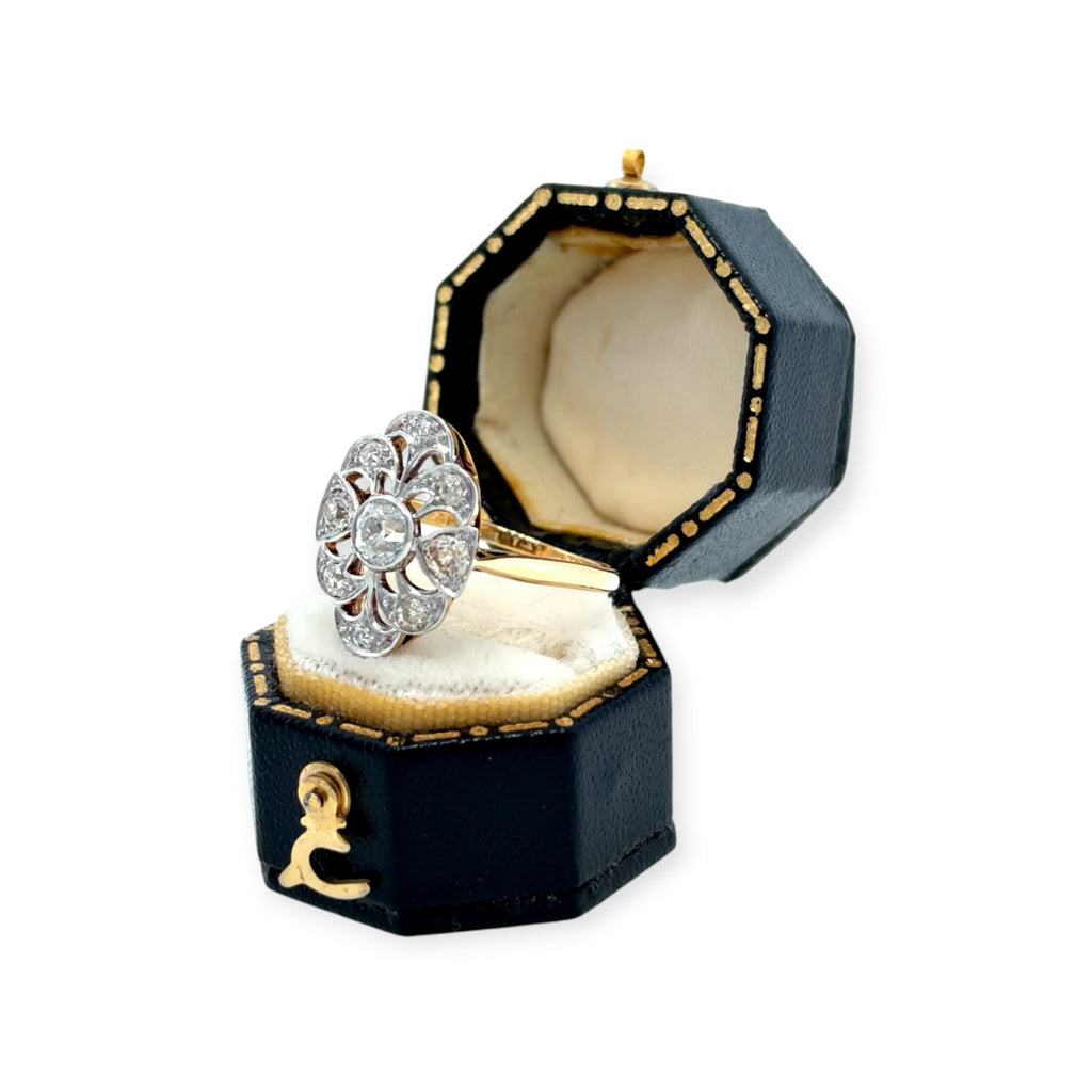 Pre-Loved Antique Edwardian 18ct Gold & Platinum Diamond Cluster Ring – 0.75ct