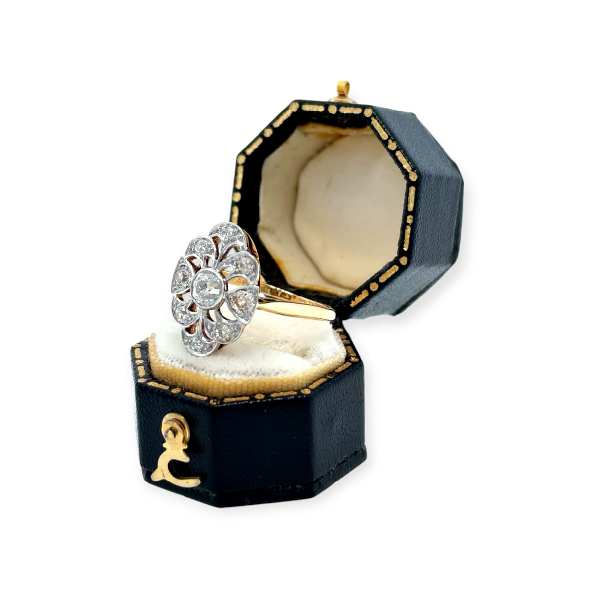 Pre-Loved Antique Edwardian 18ct Gold & Platinum Diamond Cluster Ring – 0.75ct