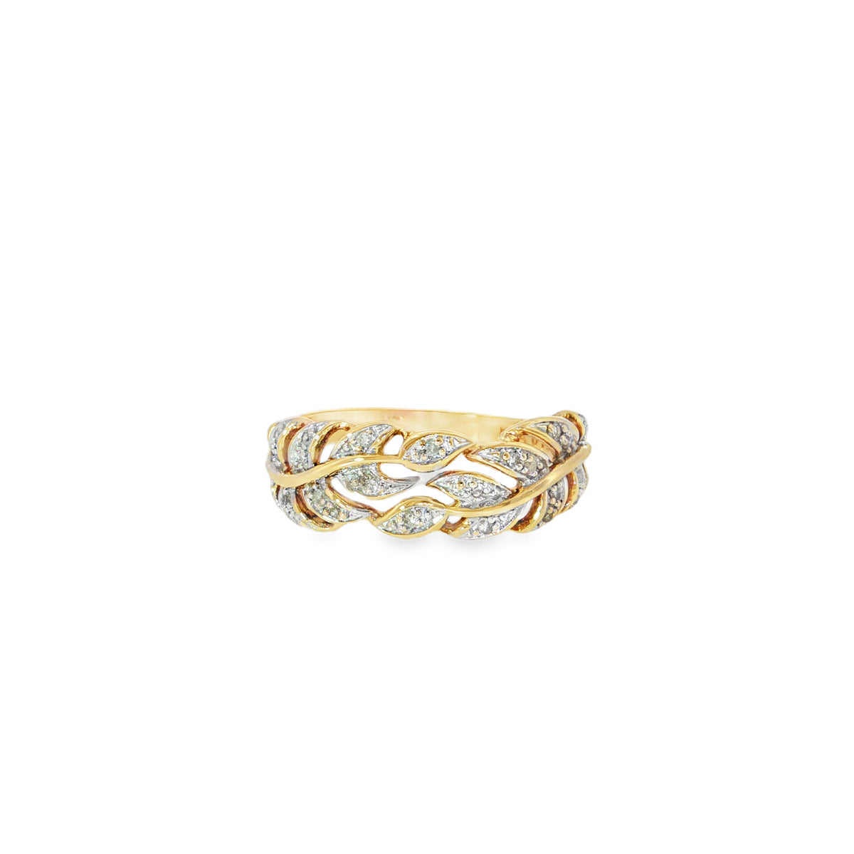 Pre-Loved 9ct Yellow Gold & Diamond Leaf Band Ring – 0.10ct