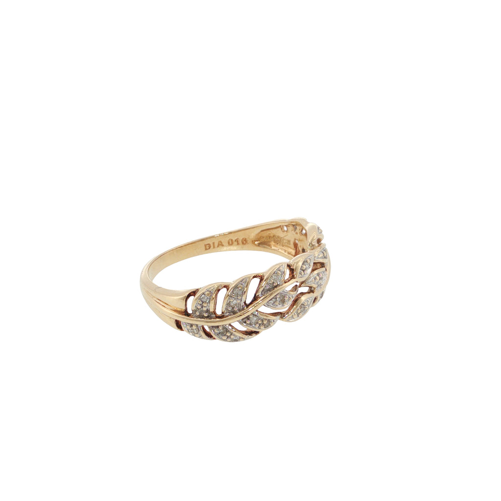 Pre-Loved 9ct Yellow Gold & Diamond Leaf Band Ring – 0.10ct