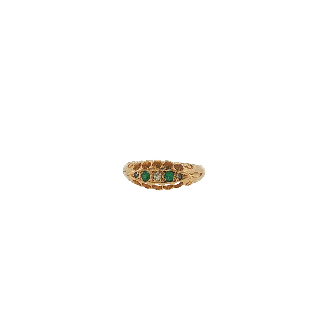 Pre-Loved Edwardian 18ct Gold Diamond & Emerald Five-Stone Boat Ring