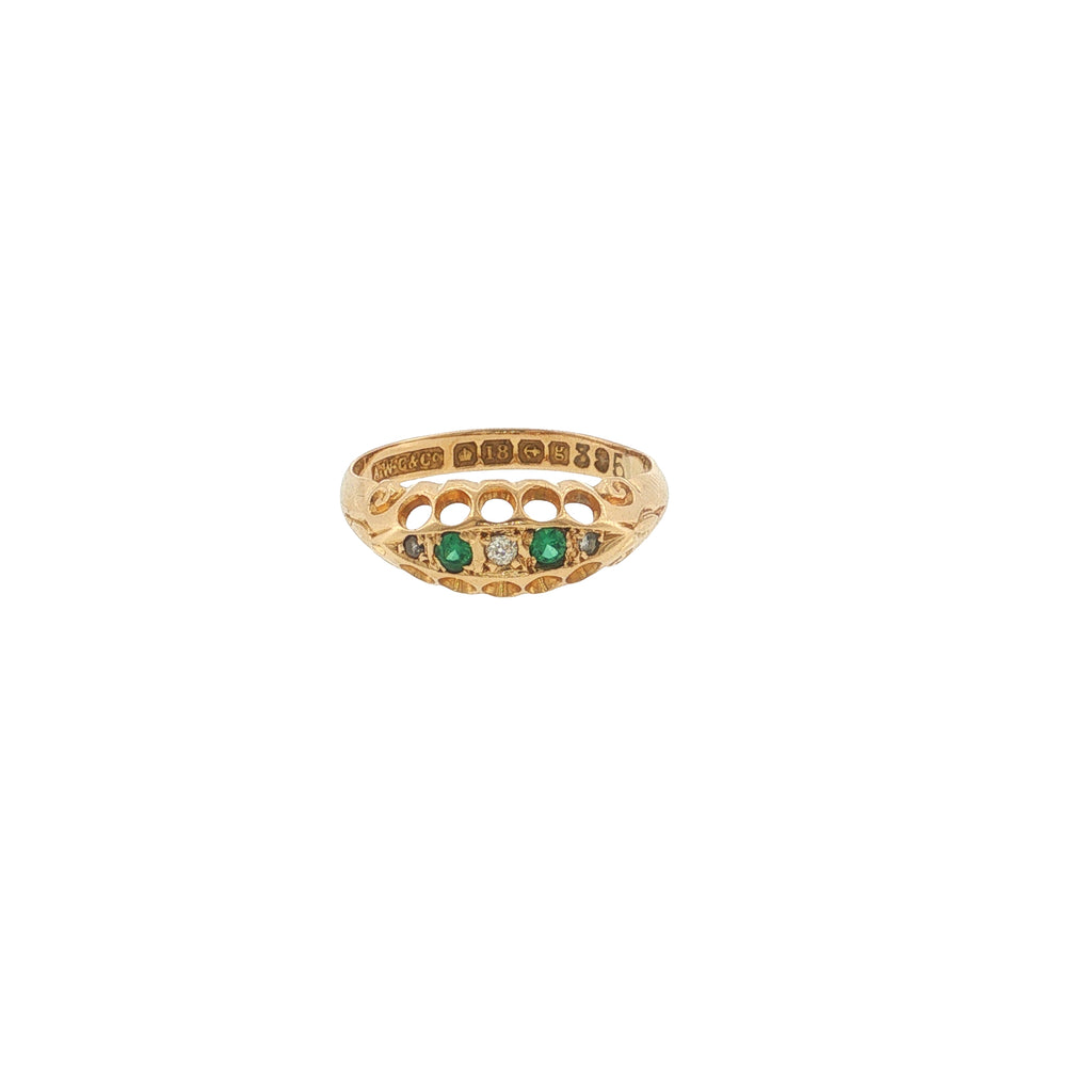 Pre-Loved Edwardian 18ct Gold Diamond & Emerald Five-Stone Boat Ring