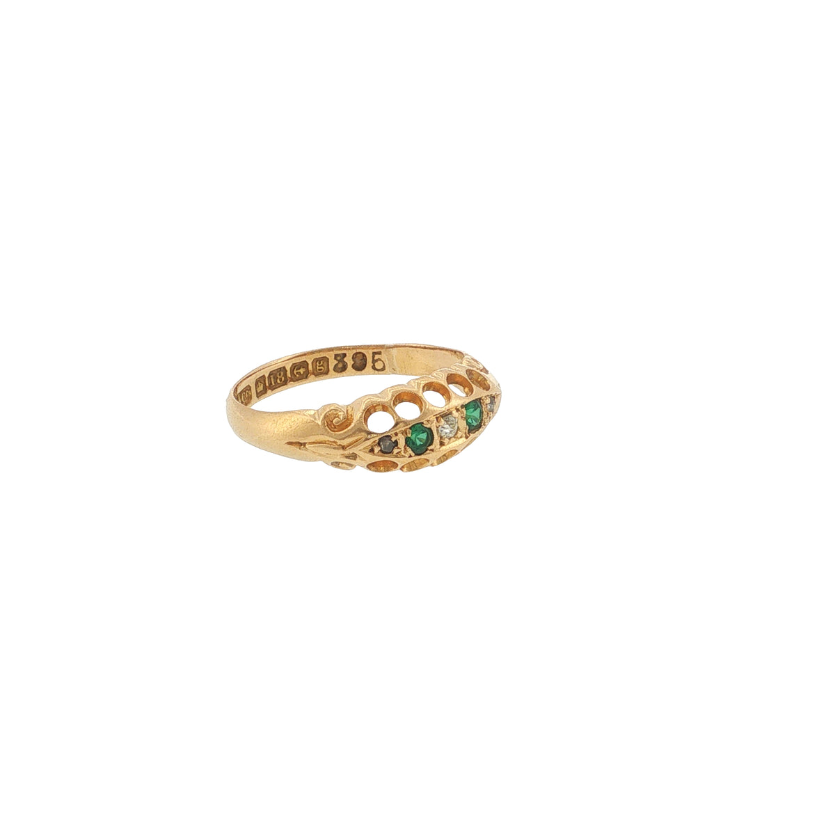 Pre-Loved Edwardian 18ct Gold Diamond & Emerald Five-Stone Boat Ring