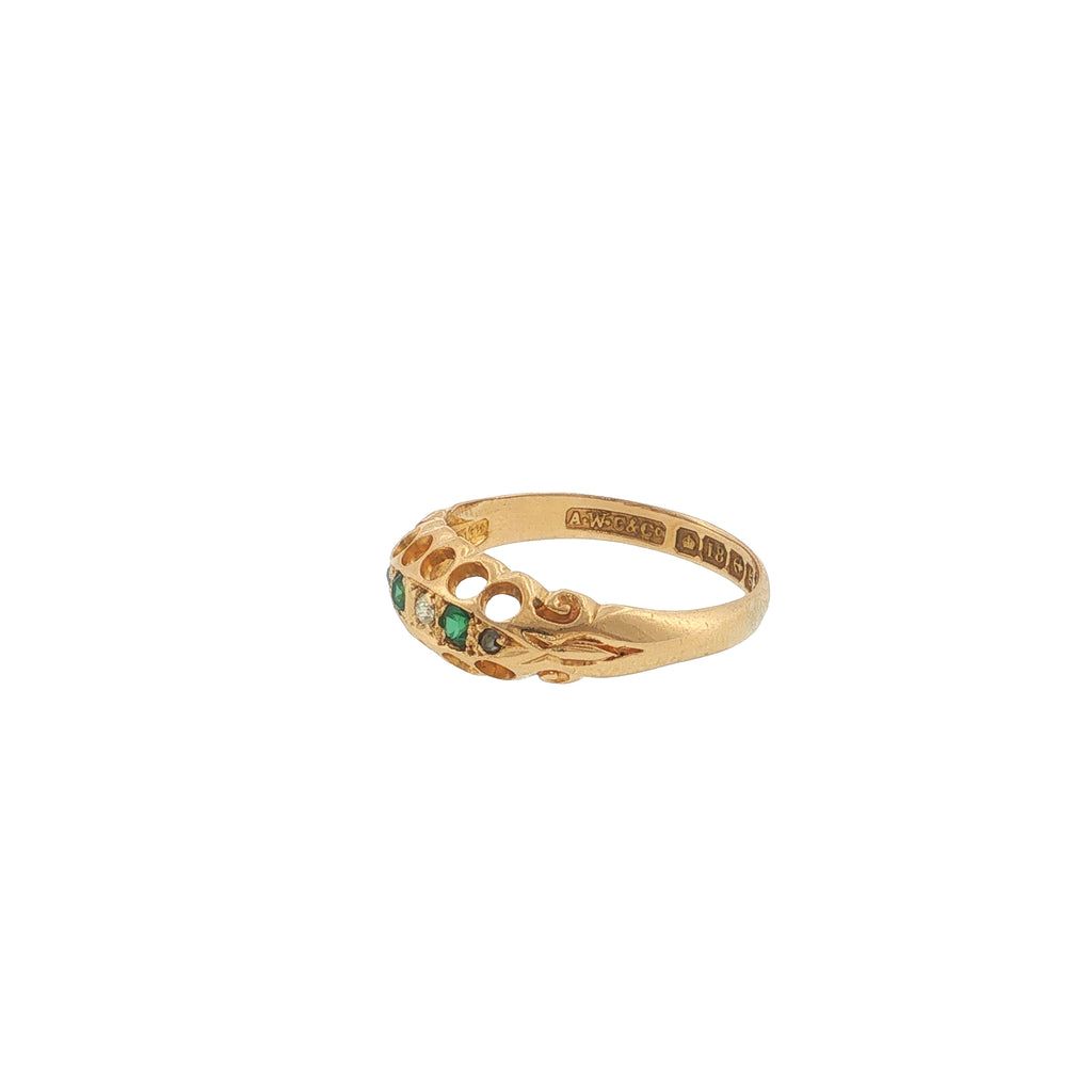 Pre-Loved Edwardian 18ct Gold Diamond & Emerald Five-Stone Boat Ring