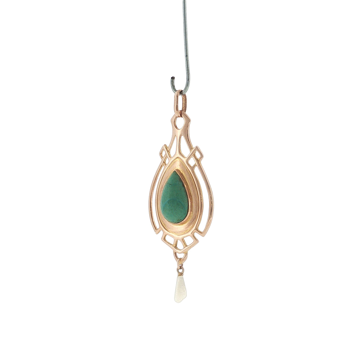 Pre-Loved Edwardian 9ct Rose Gold Turquoise & Wing Pearl Art Nouveau Pendant